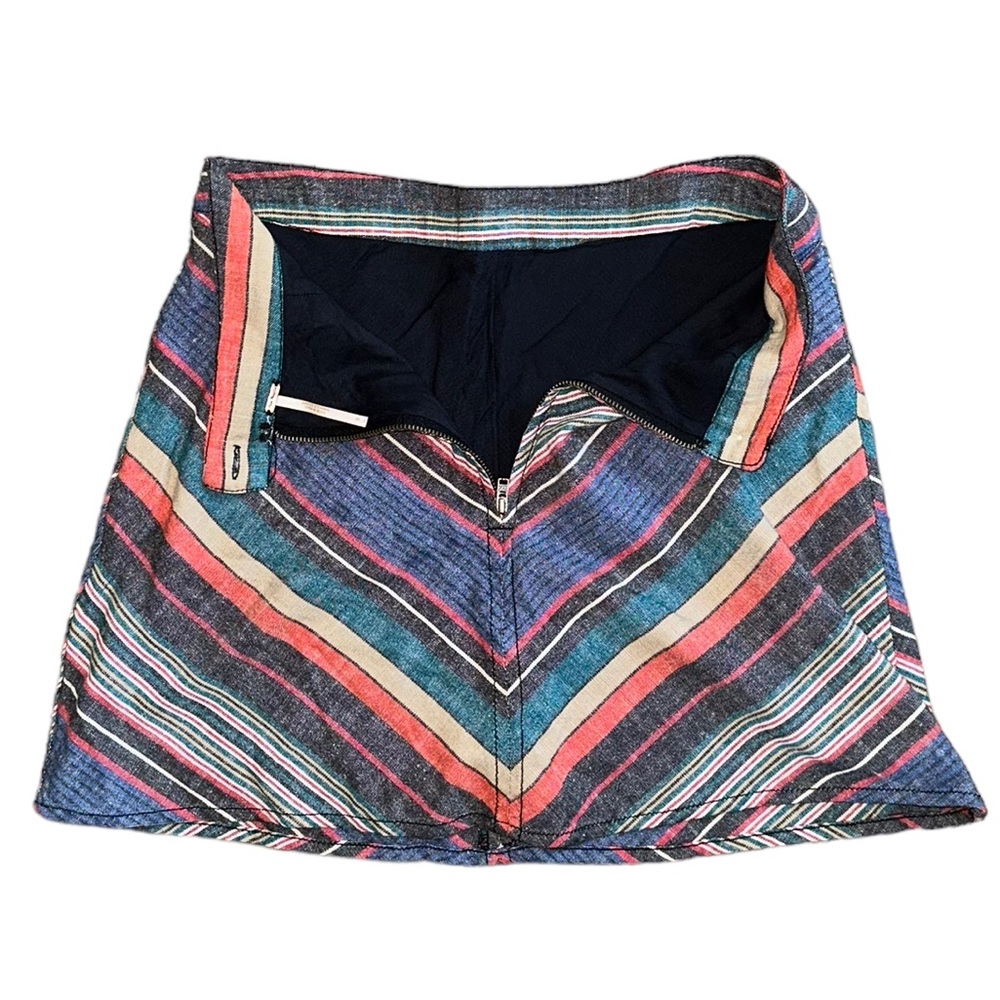 Free People Yours Truly Vintage Red Chevron Stripe Western Linen Mini Skirt 0 XS - Picture 4 of 14